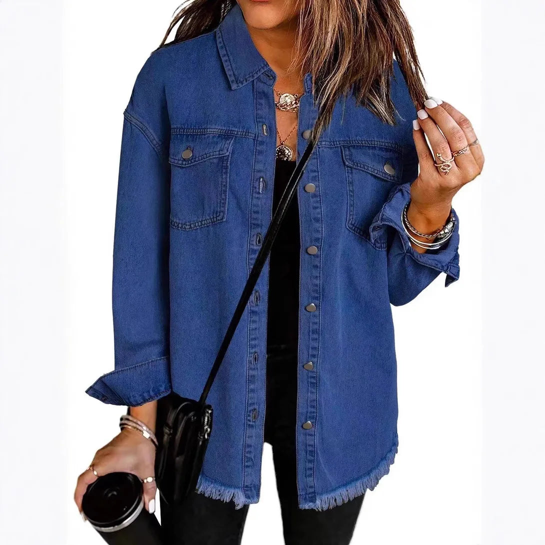 Coat Women Denim Coats Single Breasted Casual Turn Down Collar Y2k Streetwear Jackets Mom Jeans Splice Loose Jacket 2025