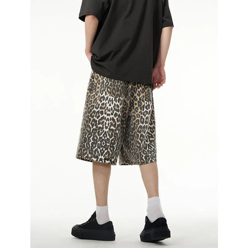 American Retro High Street Casual Overalls Leopard Print Loose Wide Leg Pants For Women Y2k Hip-hop Cargo Grunge Baggy Trousers
