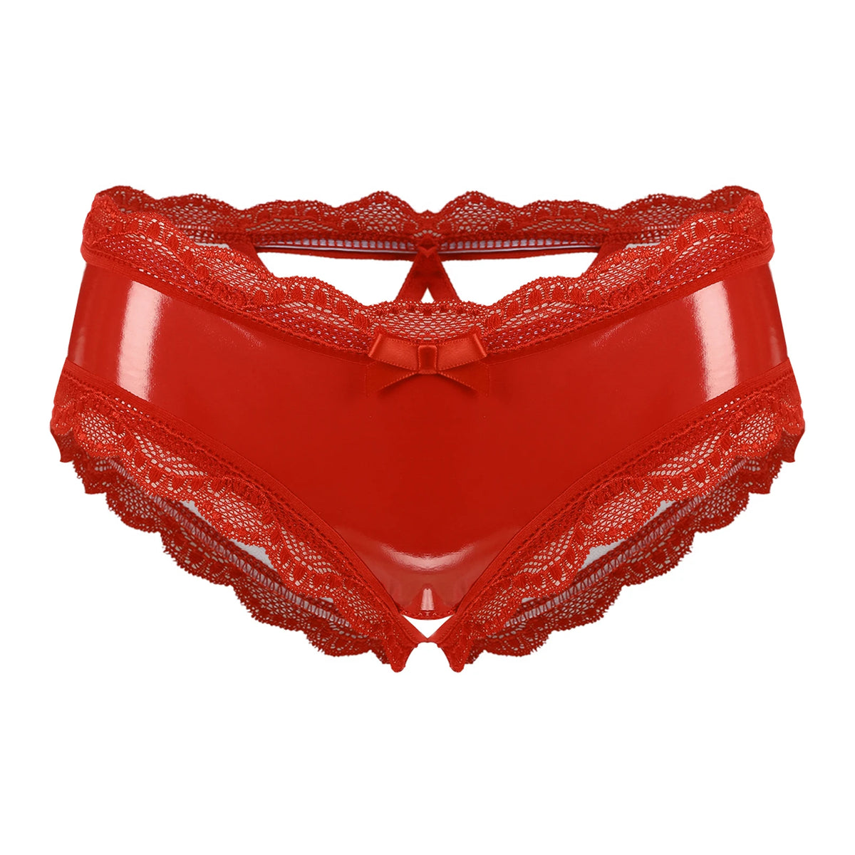 Lingerie for Ladies Women's Erotic Panties Crotch Open Sex Wet Look Porn Underwear Patent Leather Lace V-Back mujer Mini Briefs