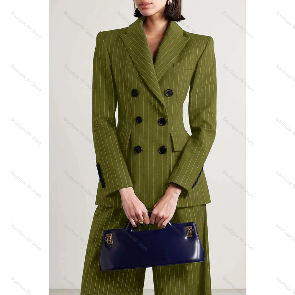 Slim Chic Double Breasted Women Pants Set High-end Female Two Pieces(Jacket+Trousers)أطقم بناطيل