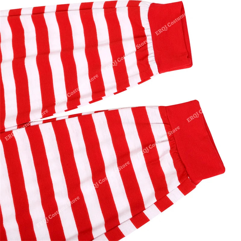 Couple Onesie Plus Size Christmas Pajamas Red and White Striped Onesies for Adults with Zipper Jumpsuit Hooded Sleepwear