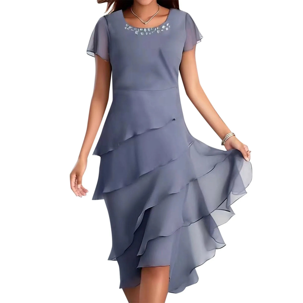 Womens Dresses Women'S Summer Solid Color Dress: Short Sleeve Round Neck Chiffon Paneled Dresses For Women Summer Plus Size