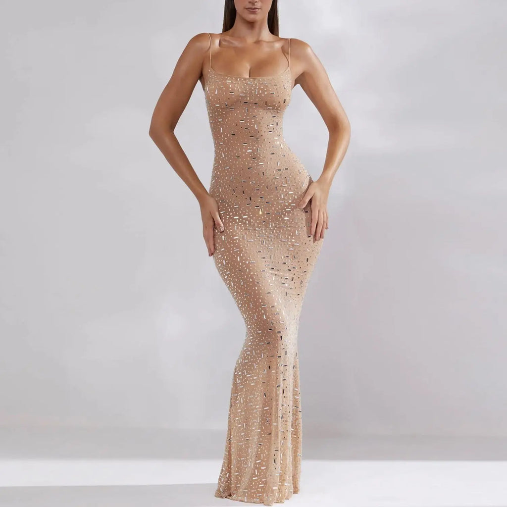 Sexy Bead Women's Strapl Mermaid Long Dr Evening Gown mid Waist Tail Skirt No Sve Formal Par Cany Annual Ball