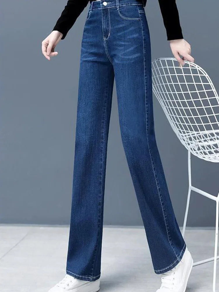 Women Vintage Thicken Loose Straight Jeans Korean Fashion High Waist Velvet Lined Denim Pants Winter Warm Snow Wear Vaqueros New
