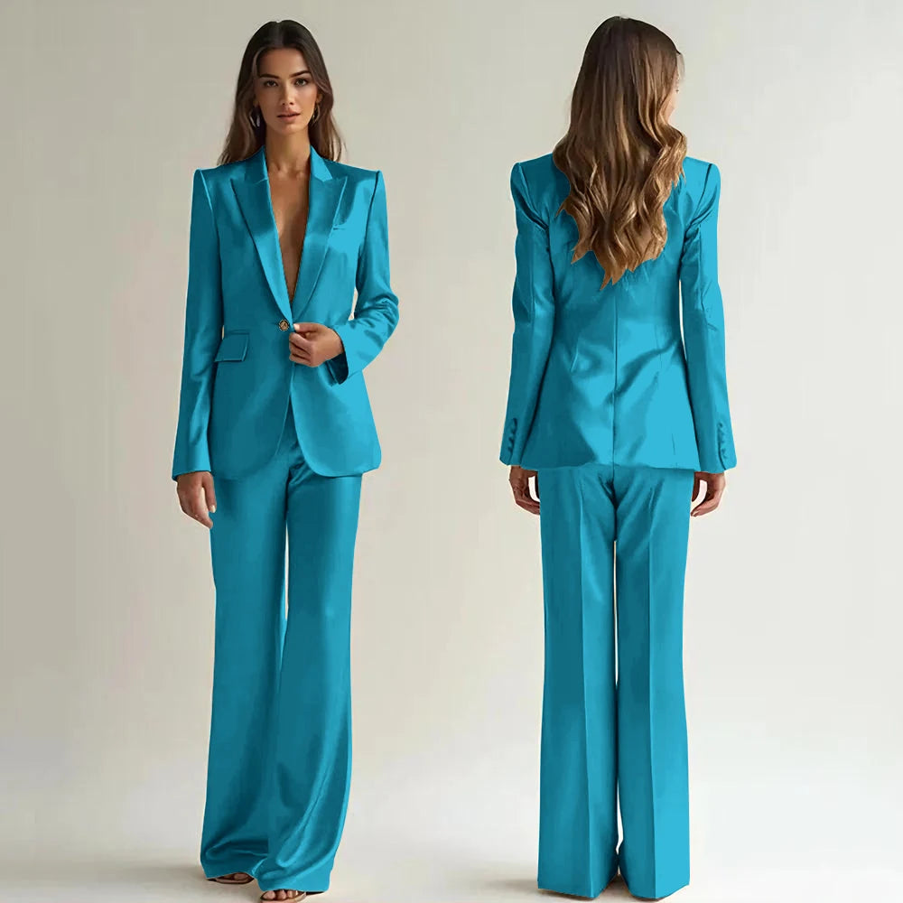 Luxury High Quality Women 's Suit One Button 2 Piece Jacket Pants Female Clothing Slim Fit Smart Office Banquet Lady Blazer Set