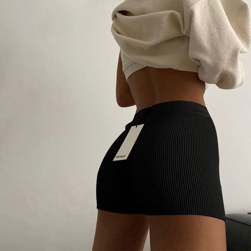 Women's Tight Shorts High-waisted Bottoming Knitted Pants Summer Fitness Running Sports Shorts Casual Shorts Yoga Pants Gift