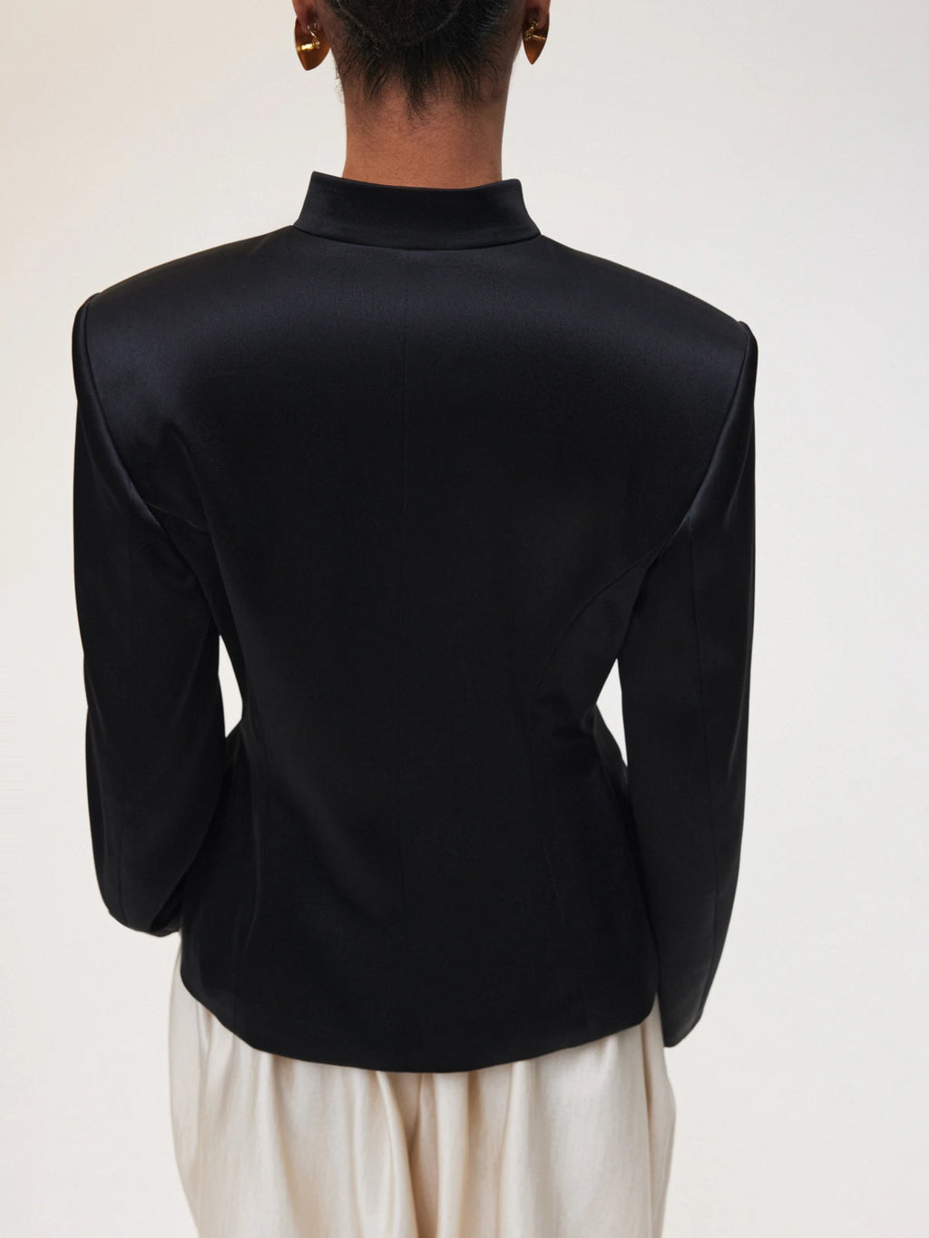 DFDG Women's Spring Summer Satin Mandarin Collar Knot Button Blazer Chic Formal Casual Wear 2026 Trendy Feminine Fashion Coat