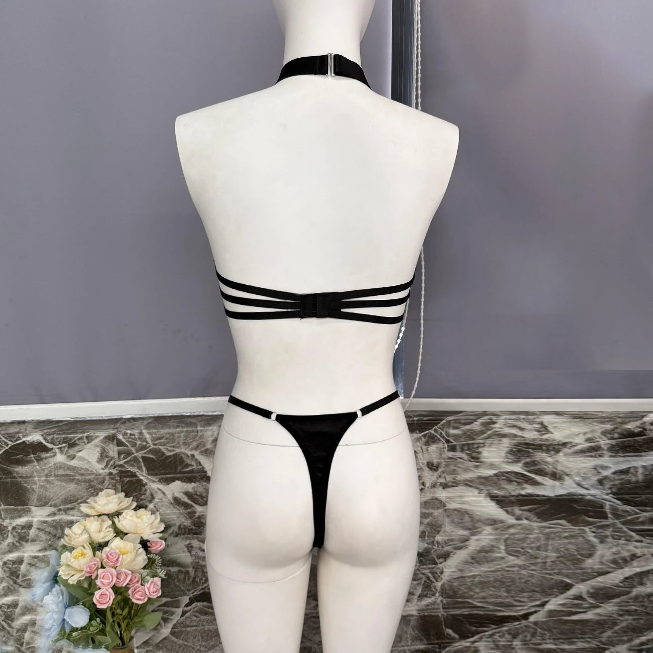Ellolace Intimate Lingerie Sexy Women Fancy Tank Top Thong 2PC Seductive Hollow Fishnet Party Outfit Hot Girl Backless Underwear