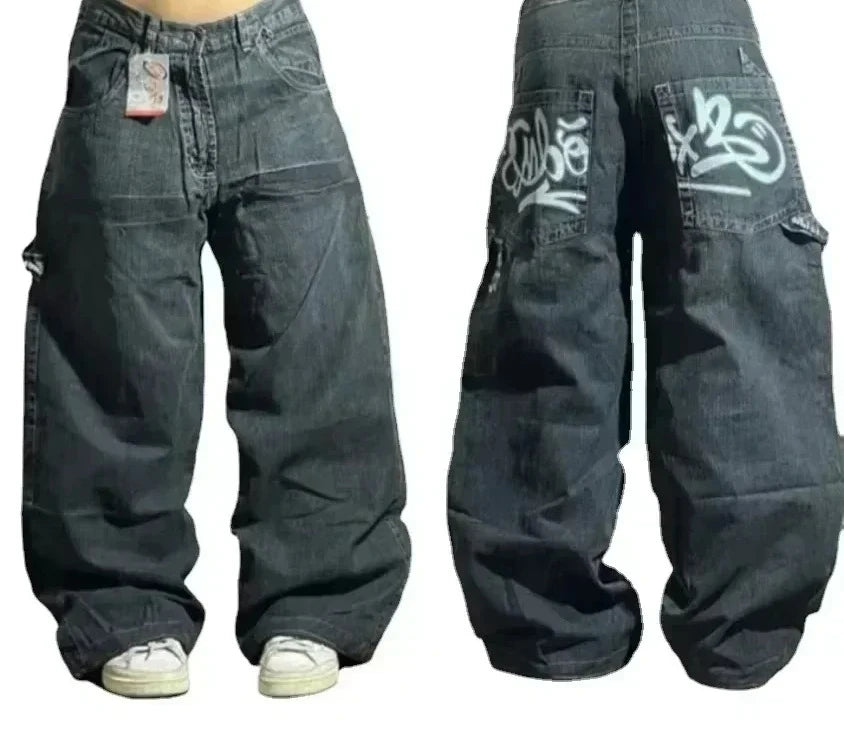American Street Fashion Trend Big Pocket Loose Jeans Women Harajuku Y2K New Hip Hop Vintage Oversized Jeans Unisex Mopping Jeans