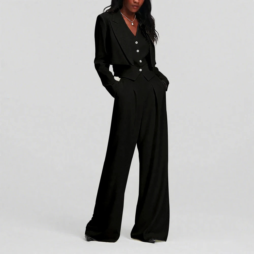 Elegant Ivory White Single Button Women Pants Set New Female Three Pieces(Blazer+Trousers+Vest) conjuntos para mujeres 3 piezas