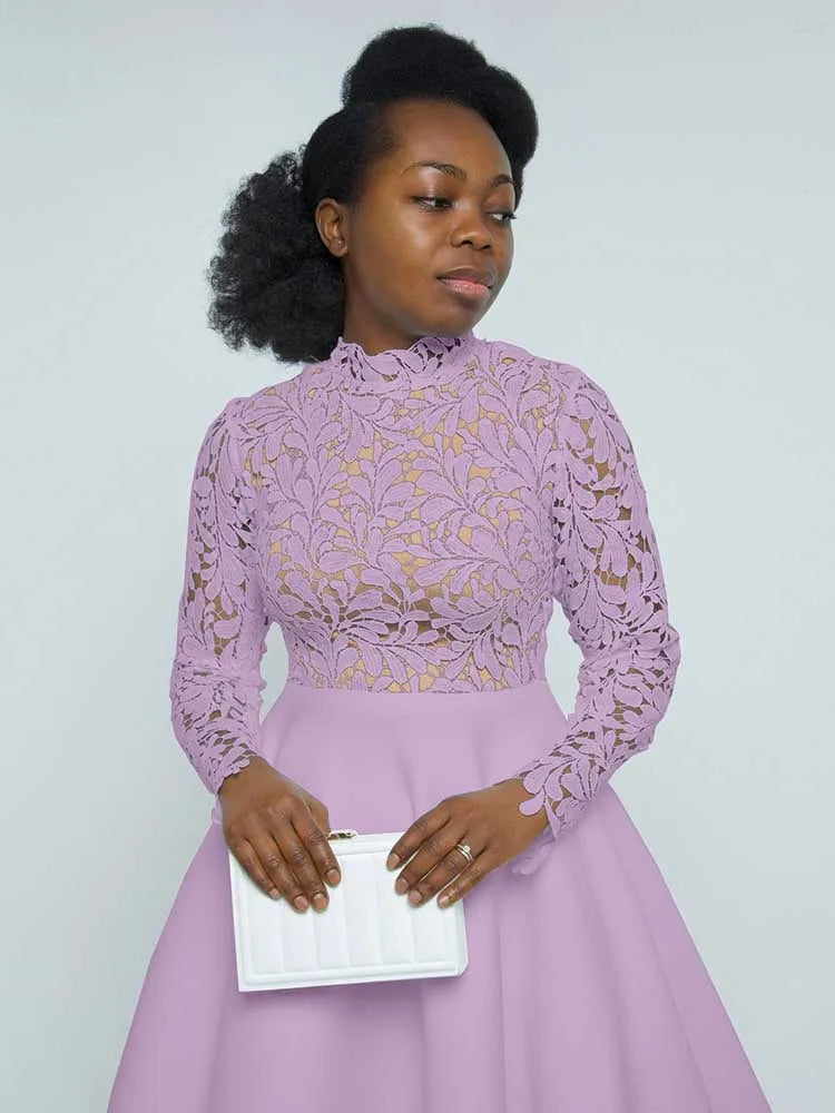 Elegant Party Dresses Woman Fall Fashion Lace Long Sleeve See Through Dress Vintage Laides Evening Dress Wholesale Dropshipping