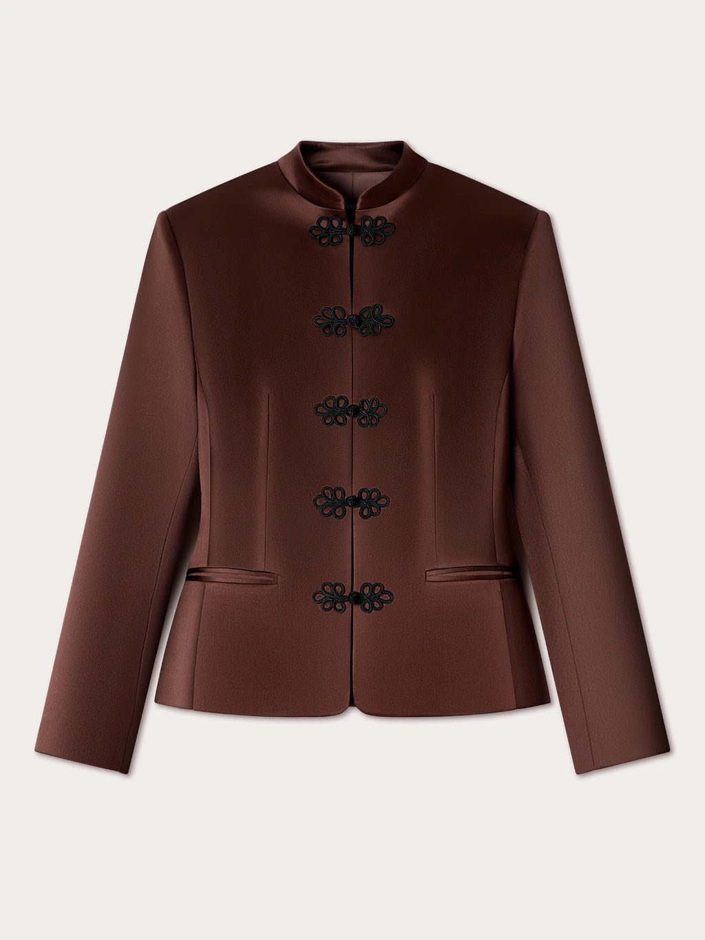 DFDG Women's Spring Summer Satin Mandarin Collar Knot Button Blazer Chic Formal Casual Wear 2026 Trendy Feminine Fashion Coat
