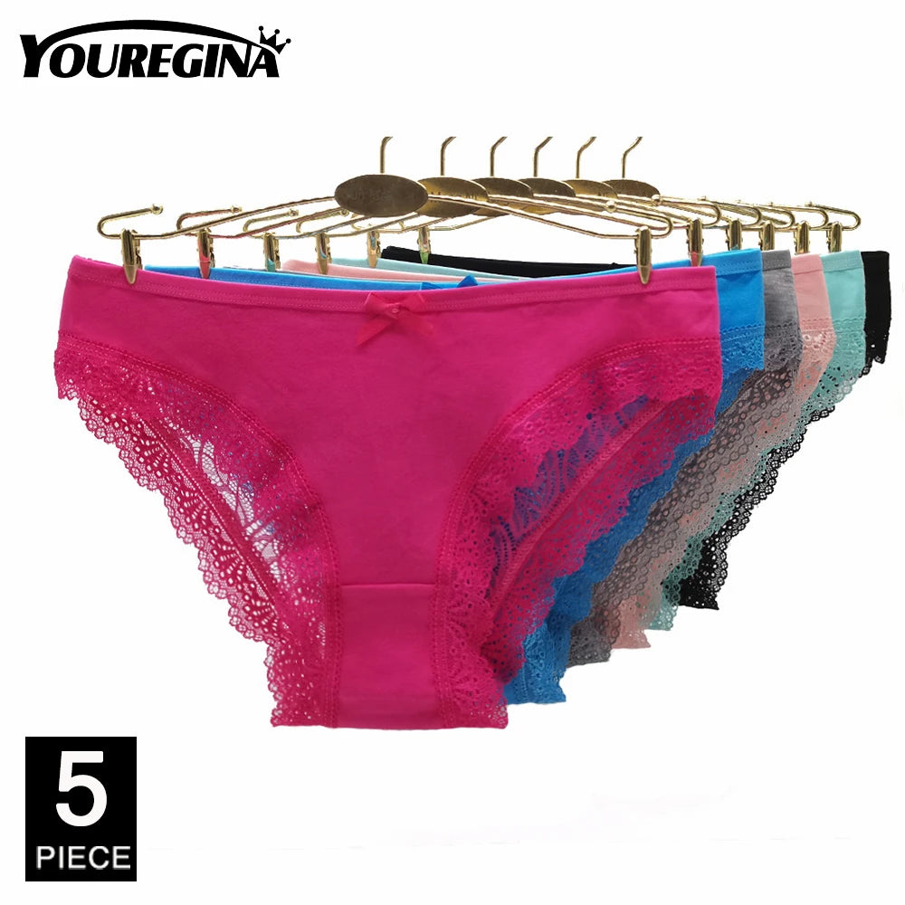 Women Panties Underwear Cotton Sexy Flower Lace Hollowed Low Rise Girls Briefs Ladies Knickers for Women 5 Pcs/lot