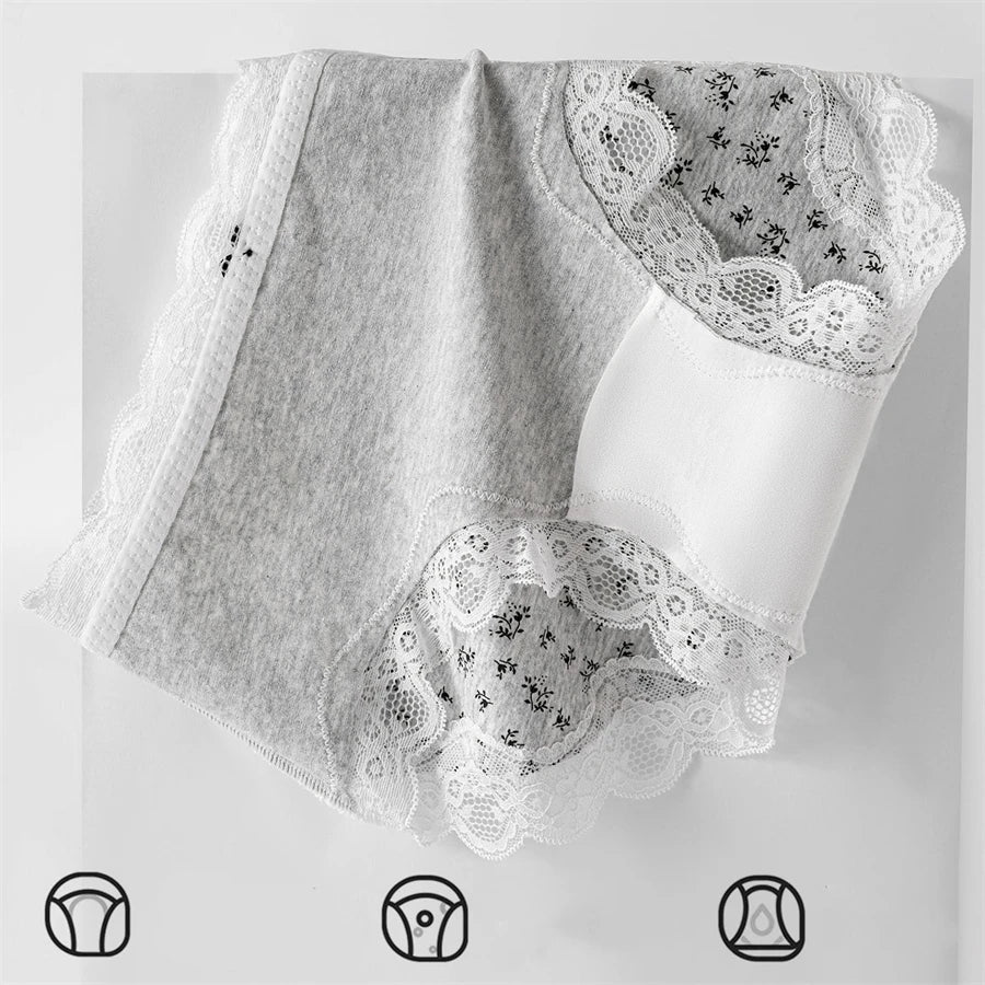 3Pcs Floral Cotton Crotch Panties Women's Underwear Cute Bow Brief Mid Waist Breathable Sexy Lace Female Lingerie Panties