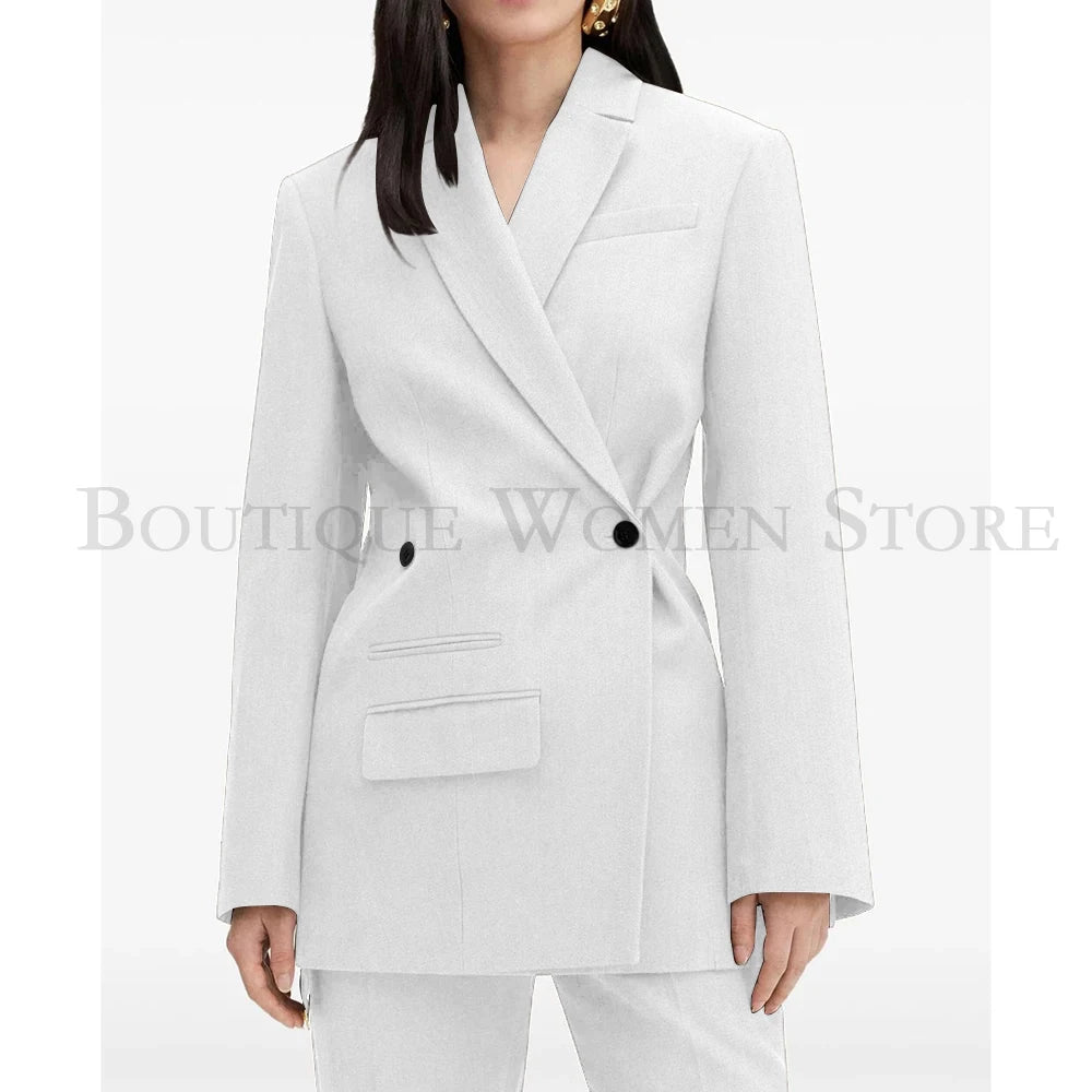 Elegant Brown Women Suits Formal Double Breasted Slim Fit Blazer Elegant Office Lady 2 Piece Jacket Pants Outfits Clothing
