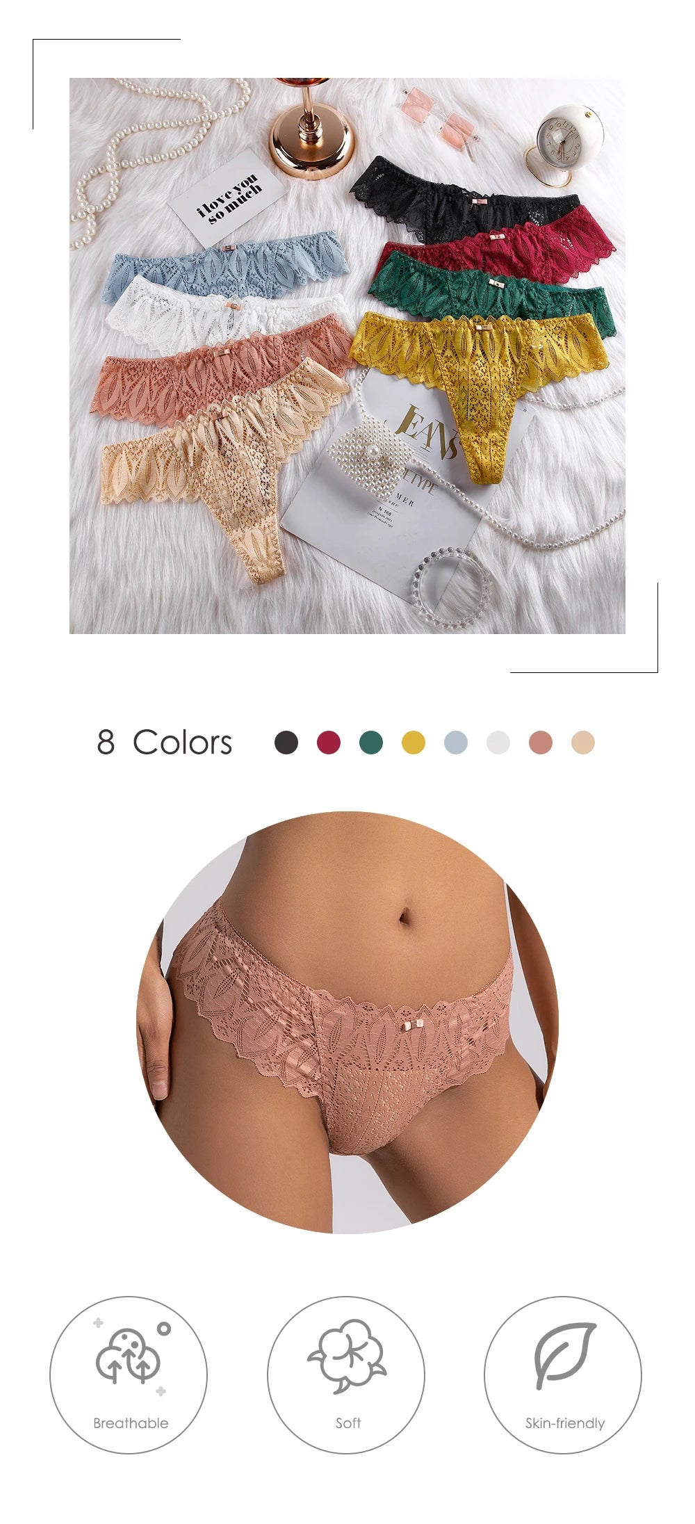 BANNIROU Women's Thongs Underwear Female Intimates T-back G-string Sexy Transparent Lace Low-Rise Panties Lingerie For Woman
