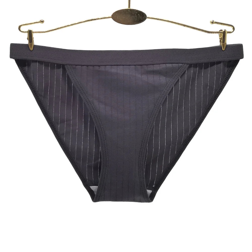 6Pcs Cotton Ribbed Striped Underwear for Women Solid Color Female Stretch Briefs Ladies Soft Lingerie M-XL