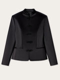 DFDG Women's Spring Summer Satin Mandarin Collar Knot Button Blazer Chic Formal Casual Wear 2026 Trendy Feminine Fashion Coat