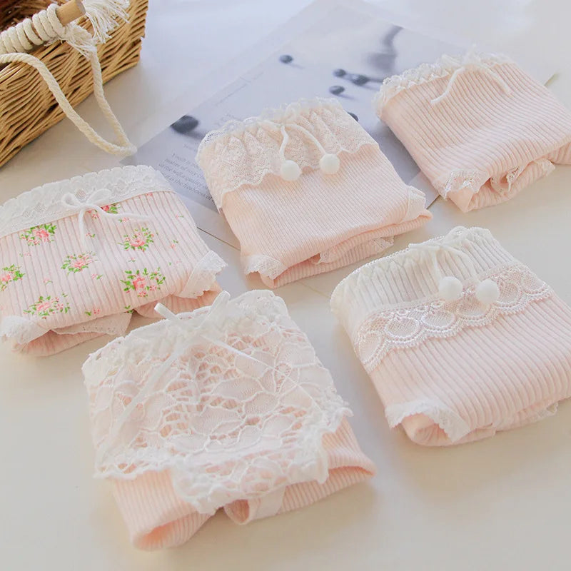 5Pcs/Set Lace Edge Underwear Women Cotton Panties Female Underpants Sweet Girls Briefs Breathable Soft Shorts Sexy Lingerie