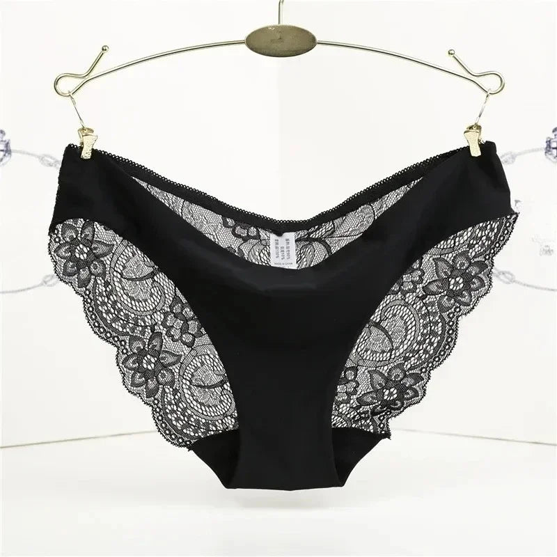Women's Invisible Underwear Spandex Crotch Intimate Women Sexy Lace Black Floral Panties Seamless Panty