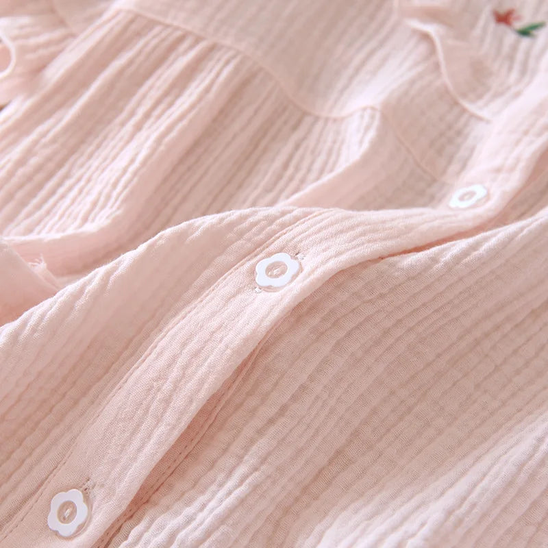 Pure Cotton Womens Pyjamas Set Embroidery Print Home Suits Pyjama Short Sleeve Pajamas 2023 Summer New 2Pcs Sleepwear
