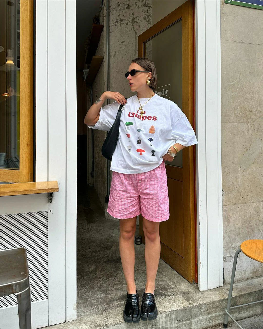 Women's Summer Basic Y2K T-Shirt Chili/ Fig/ Ocean/ Lamp Print Casual Short Sleeve Tops for Streetwear Aesthetic Clothes