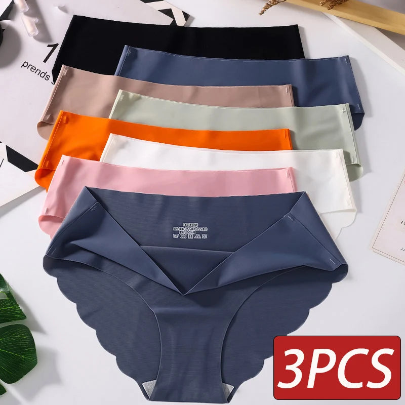 3PCS/Set Seamless Silk Women's Panties Briefs Women Underwear Female Underpants Comfortable Silk Panty Sexy Woman Lingerie M-XL