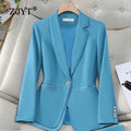 ZJYT Clearance Blazers for Woman New Outerwear Women's jackets Coat Elegant Suits Femme Formal Clothes Autumn Office Wear Blue
