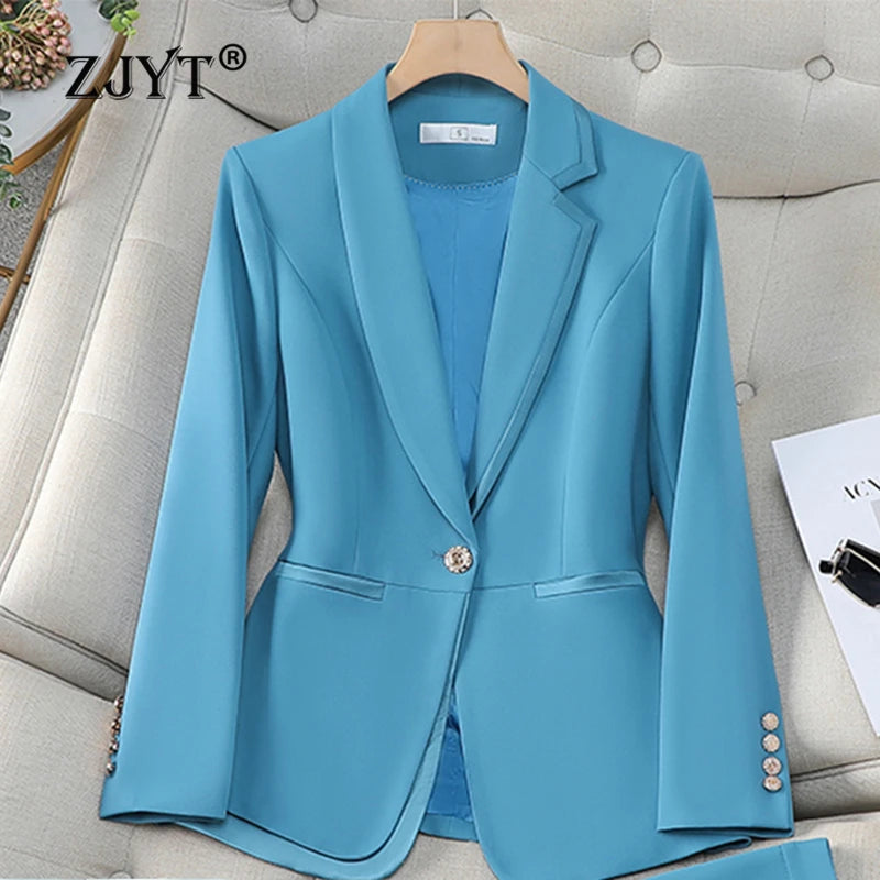 ZJYT Clearance Blazers for Woman New Outerwear Women's jackets Coat Elegant Suits Femme Formal Clothes Autumn Office Wear Blue