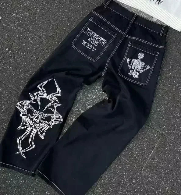 Gothic Hot Sweetheart Jeans Y2K Clothes Hip Hop Love Letter Graphic Retro Baggy Jeans Smart Casual High Waist Wide Leg Trousers