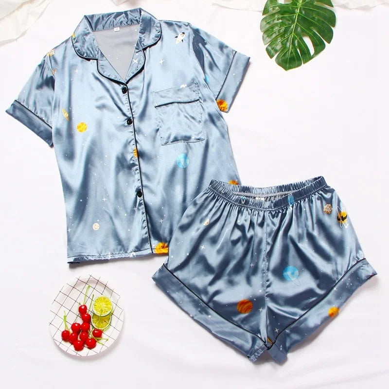 Spring Autumn pajama women Silk Satin pajamas set Long sleeve Shirt with Trouser Sleepwear Loungewear Female Pyjamas Suits Mujer
