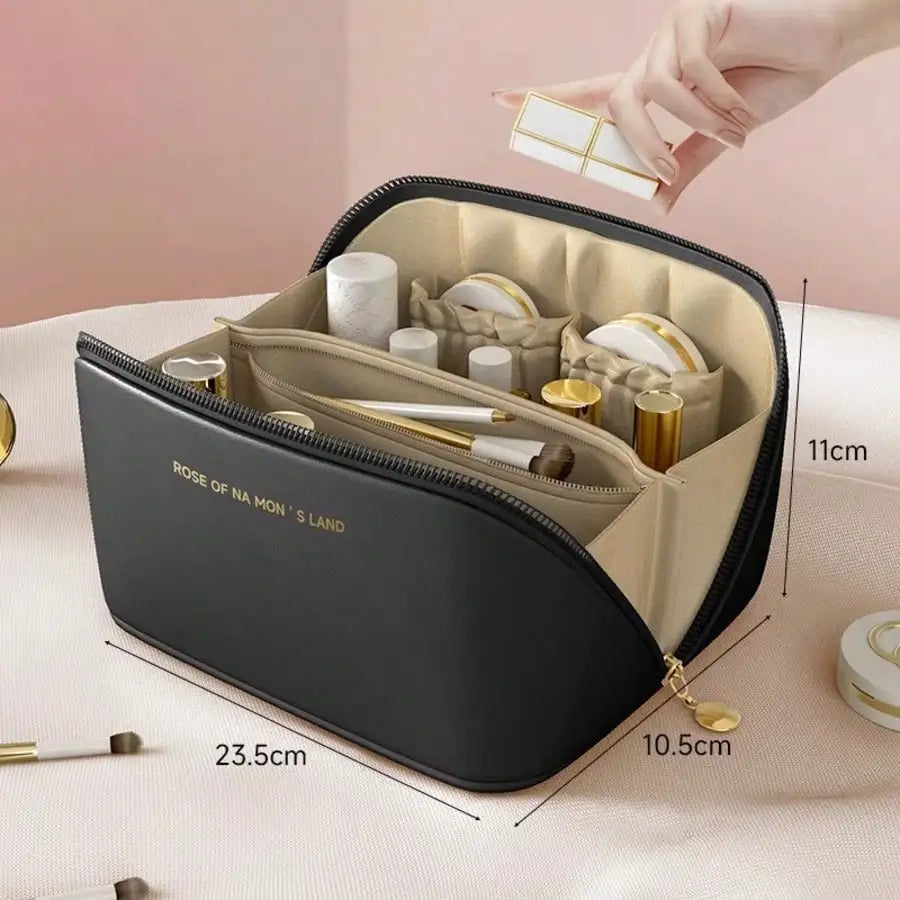 PU Leather Waterproof Cosmetic Bag, Portable Cosmetic Bag, Cosmetics Storage Bag, Large Capacity Spacious Double-Layer Makeup Bag, Suitable For Cosmetics, Skin Care Products, Cosmetic Storage And Storage.