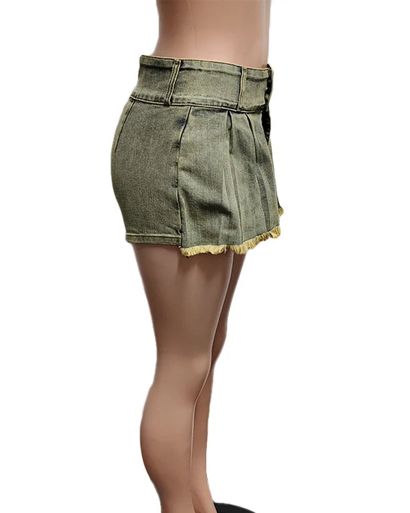 Denim Shorts Pleat Skirts Women Cargo Pant High Waist 2025 Winter Clothes Y2K Streetwear Denim Jean Short Tie Dye Pants Skort