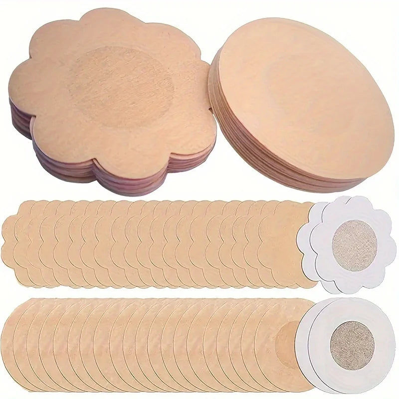 100pcs Invisible Strapless Self-Adhesive Nipple Patches - Disposable Invisible Nipple Patches, Summer Underwear Accessories Skin