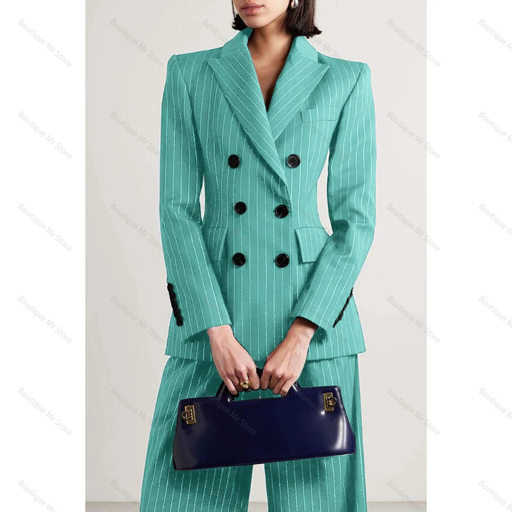 Slim Chic Double Breasted Women Pants Set High-end Female Two Pieces(Jacket+Trousers)أطقم بناطيل