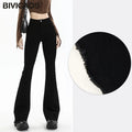 BIVIGAOS 2025 New Autumn Spring Micro Flared Jeans Women High Waist Slim Tight Retro Tassel Hem Stretch Denim Horseshoe Pants