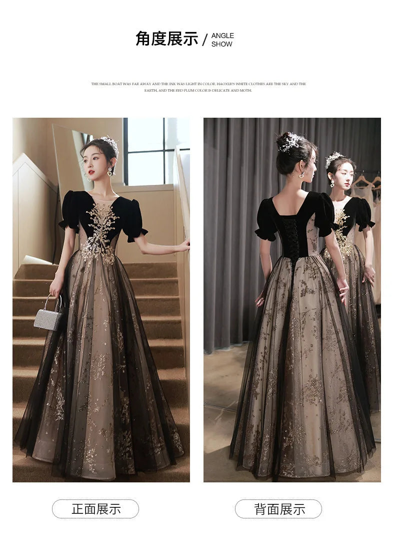 Elegant Women Evening Dress Light Luxury Vintage Appliques Long Banquet Gowns Female Formal Party Dresses Prom graduation dress
