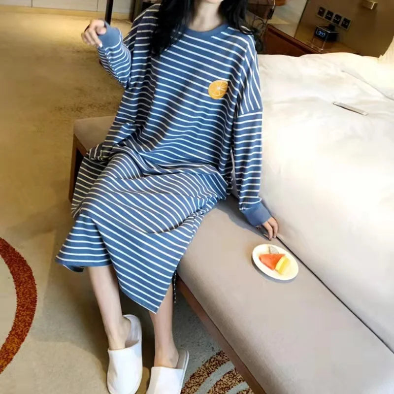 Women's Sleepwear 2023 New Spring Summer Long Sleeve Loose Home Clothes Striped Student Women's Home Suit Sweet Style Print