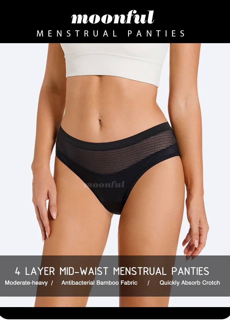 4 Layer Period Panties for Women Bamboo Menstrual Panties Breathable Lace Menstruation Brief Bragas Menstruales