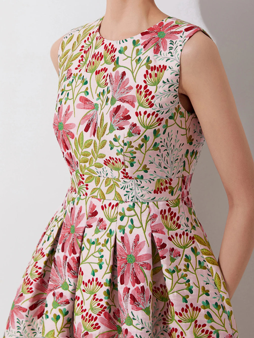 DEVCHATA Women's Casual Summer Sleeveless Jacquard Maxi Dress Floral Party Evening Elegant Dresses for Women