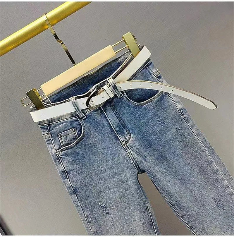 Spring Summer New 2025 Korean Slim Women Jeans Sequins Hot Drilling Denim Pants Ladies Pencil Cowboy Pants Trousers Lady