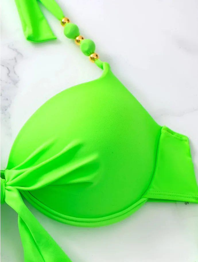 2026 Push Up Halter Bikini Printed Swimsuit Women Sexy Strappy Swimwear Female Bathers Bathing Swimming Swim Suit Beachwear