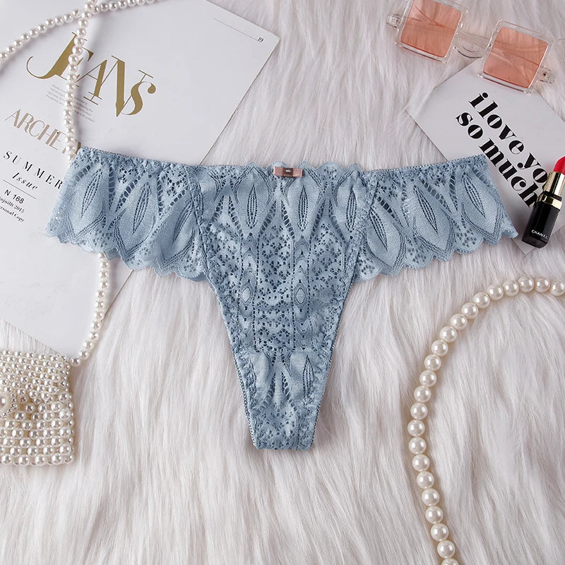 BANNIROU Women's Thongs Underwear Female Intimates T-back G-string Sexy Transparent Lace Low-Rise Panties Lingerie For Woman