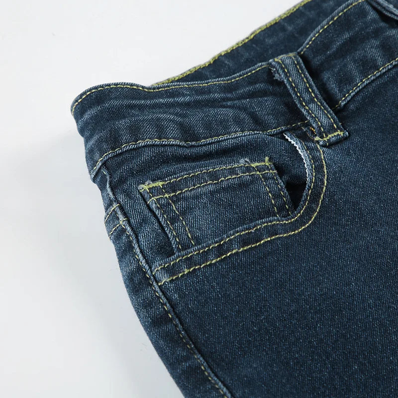 Women Retro Y2k Jeans Baggy Floral Embroidery Jeans Vintage 2000s Low Rise Flared Denim Pants High Street Basic Trousers