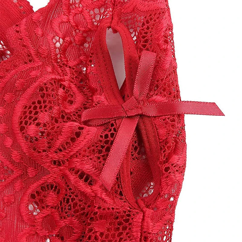 Summer Sexy Backless Slim Mini Dresses For Women Lace Crotchless Teddy Baby Doll Dress Y2k Clothes Deep V Bodycon Party Sundress