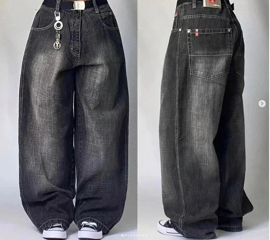 American Street Fashion Trend Big Pocket Loose Jeans Women Harajuku Y2K New Hip Hop Vintage Oversized Jeans Unisex Mopping Jeans