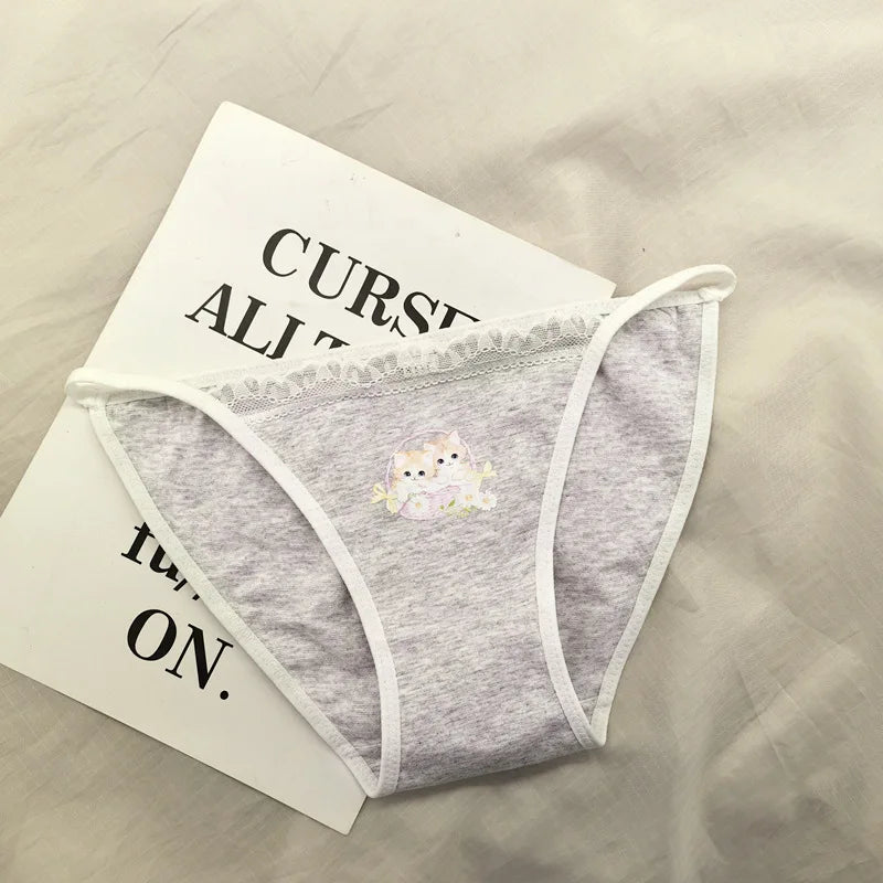 Retro Panties Japanese Sweet Cool Kitten Underwear Female Y2K Lace Girls Panties Cotton Crotch Women's Intimates Briefs Lingerie