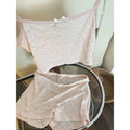 ElyraLux Women's Sexy Pajama Lace Suspenders Shorts Two Piece Summer Slim Fit Clothes Sweet Style Sleeveless Matching Outfits