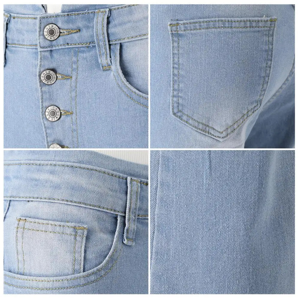 Women Denim Jeans High Waist Flared Hem Women's Jeans with Gradient Color Matching Bell-bottomed Pants Slim Fit Denim Trousers
