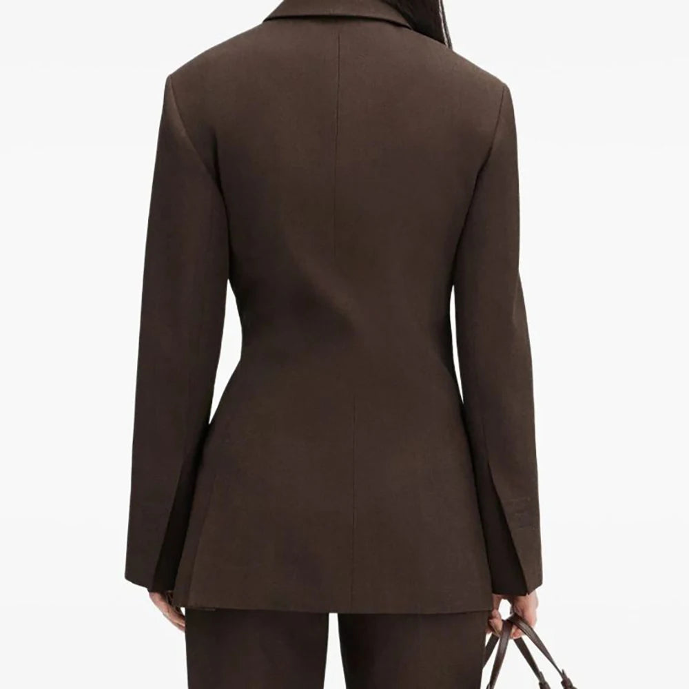 Elegant Brown Women Suits Formal Double Breasted Slim Fit Blazer Elegant Office Lady 2 Piece Jacket Pants Outfits Clothing